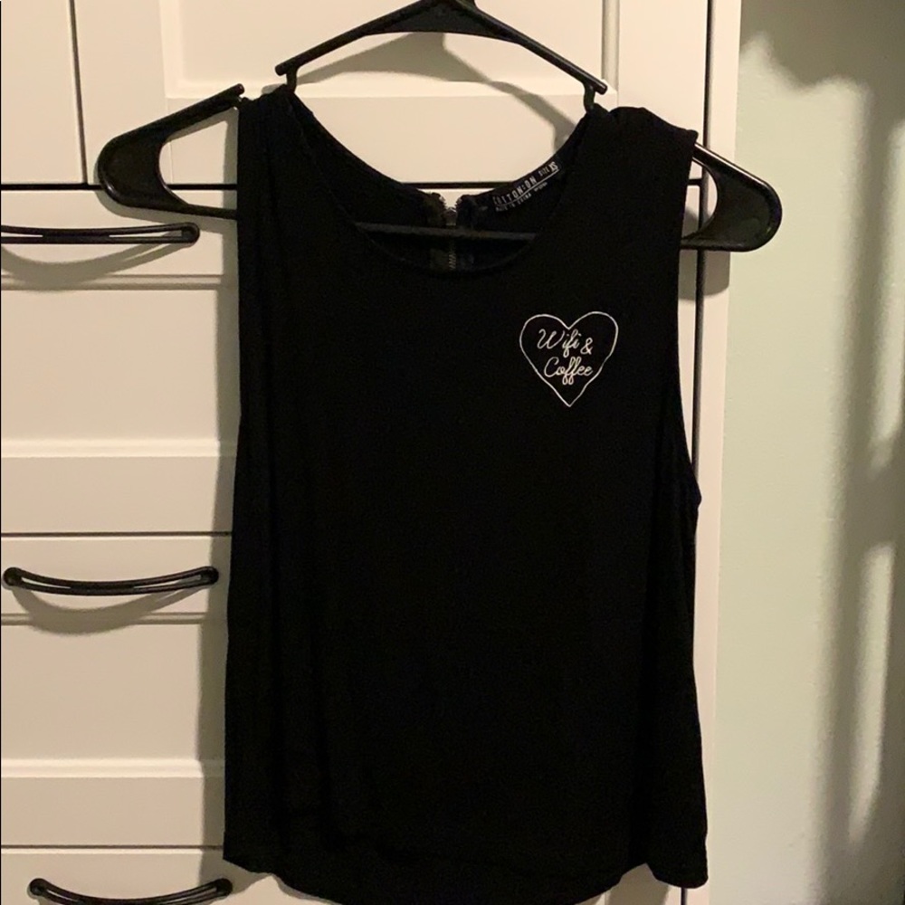 Black WiFi and Coffee Embroidered Tank Top